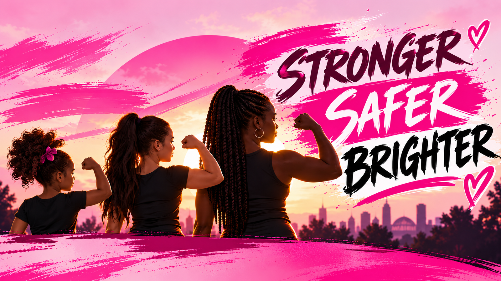 Young girl, teen, and adult woman representing stronger, safer, brighter self-defense training
